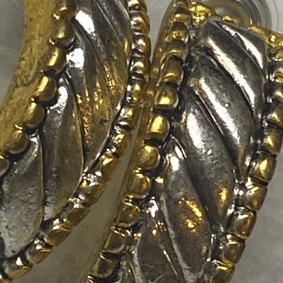 Silver Gold Tone Earrings Vintage Moon Half Circle Rope Edge Accent Pierced Stud - Picture 6 of 16